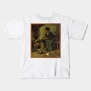 Peasant Woman Cooking by a Fireplace Kids T-Shirt